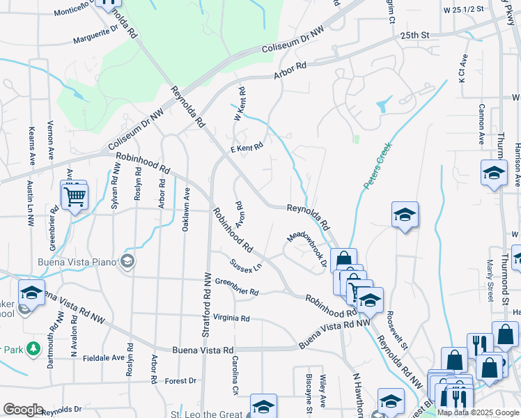 map of restaurants, bars, coffee shops, grocery stores, and more near 1408 Reynolda Road in Winston-Salem