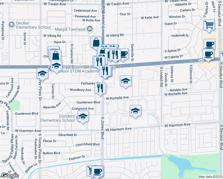 map of restaurants, bars, coffee shops, grocery stores, and more near 4250 South Jones Boulevard in Las Vegas