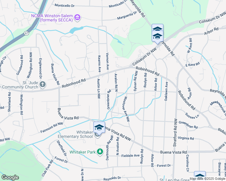map of restaurants, bars, coffee shops, grocery stores, and more near 821 Avalon Road North in Winston-Salem