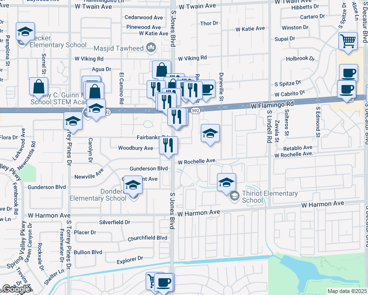 map of restaurants, bars, coffee shops, grocery stores, and more near 4250 South Jones Boulevard in Las Vegas