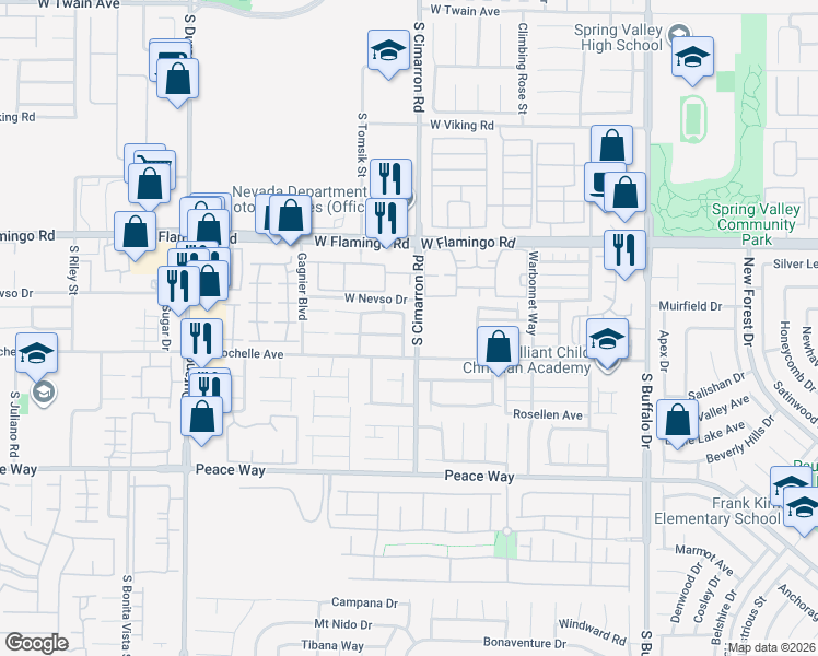 map of restaurants, bars, coffee shops, grocery stores, and more near 4250 Applause Way in Las Vegas