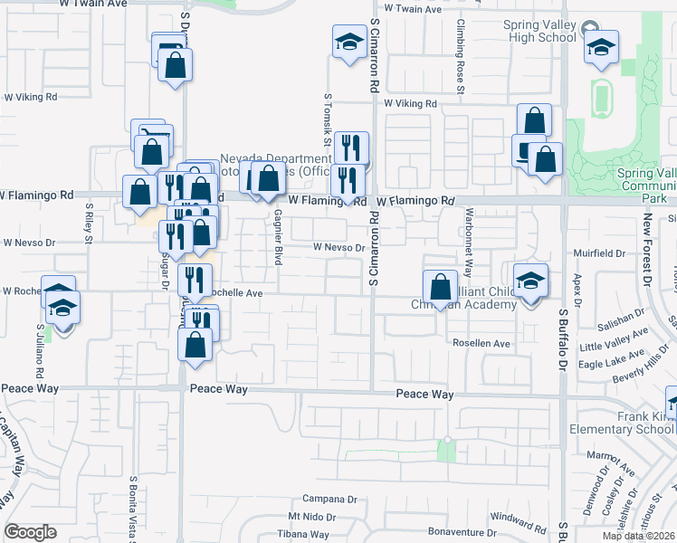 map of restaurants, bars, coffee shops, grocery stores, and more near 8272 Tribute Lane in Las Vegas