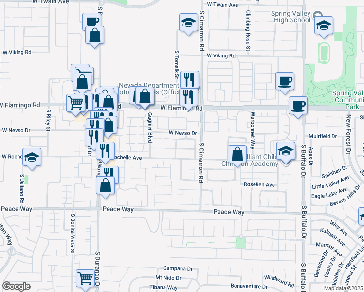 map of restaurants, bars, coffee shops, grocery stores, and more near 8272 Tribute Lane in Las Vegas