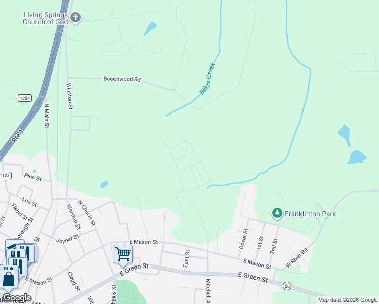 map of restaurants, bars, coffee shops, grocery stores, and more near 16 Thompson Pond Road in Franklinton
