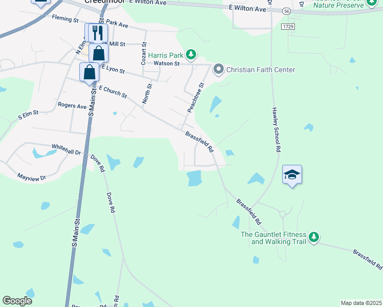 map of restaurants, bars, coffee shops, grocery stores, and more near 408 Hunters Ridge Drive in Creedmoor