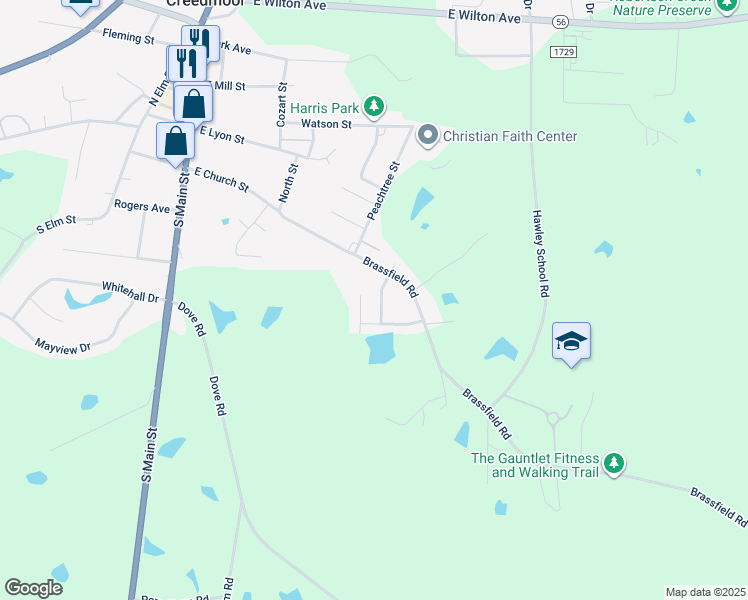 map of restaurants, bars, coffee shops, grocery stores, and more near 408 Hunters Ridge Drive in Creedmoor