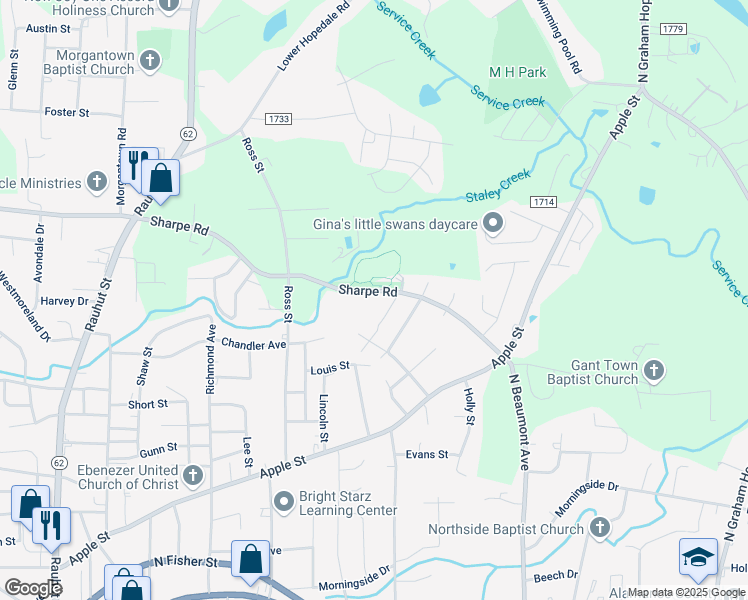 map of restaurants, bars, coffee shops, grocery stores, and more near 849 Sharpe Road in Burlington