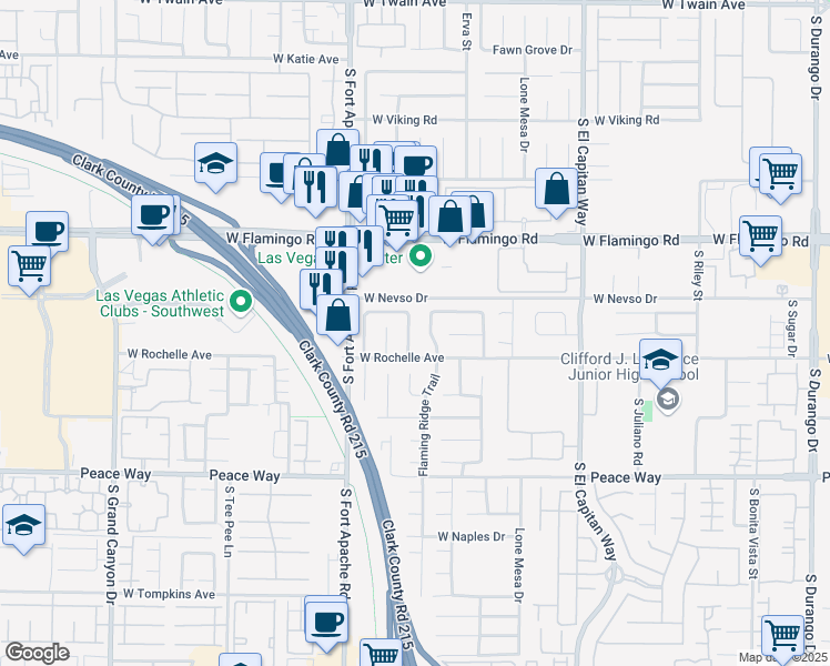 map of restaurants, bars, coffee shops, grocery stores, and more near in Las Vegas