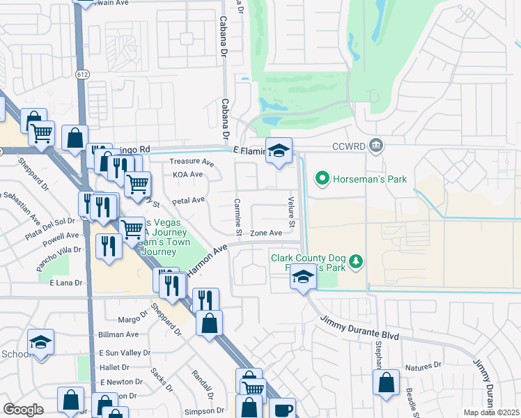 map of restaurants, bars, coffee shops, grocery stores, and more near 5452 Crinoline Avenue in Las Vegas