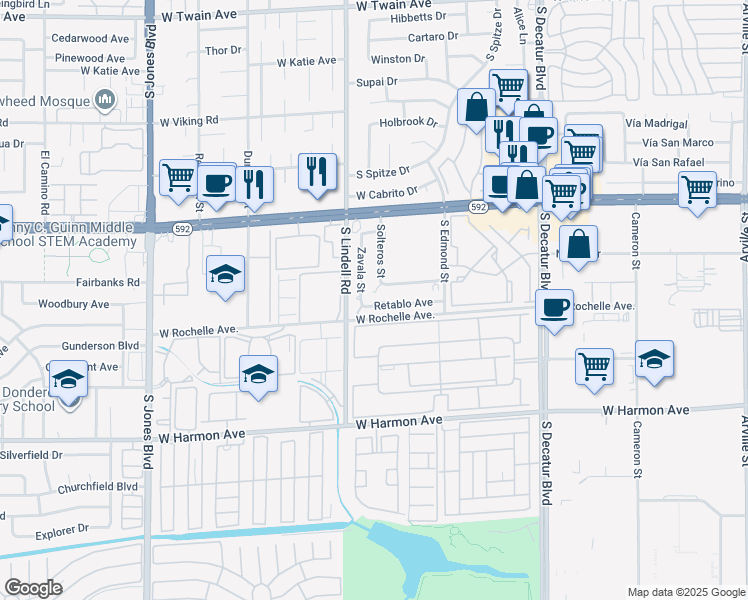 map of restaurants, bars, coffee shops, grocery stores, and more near 5403 Del Gado Drive in Las Vegas