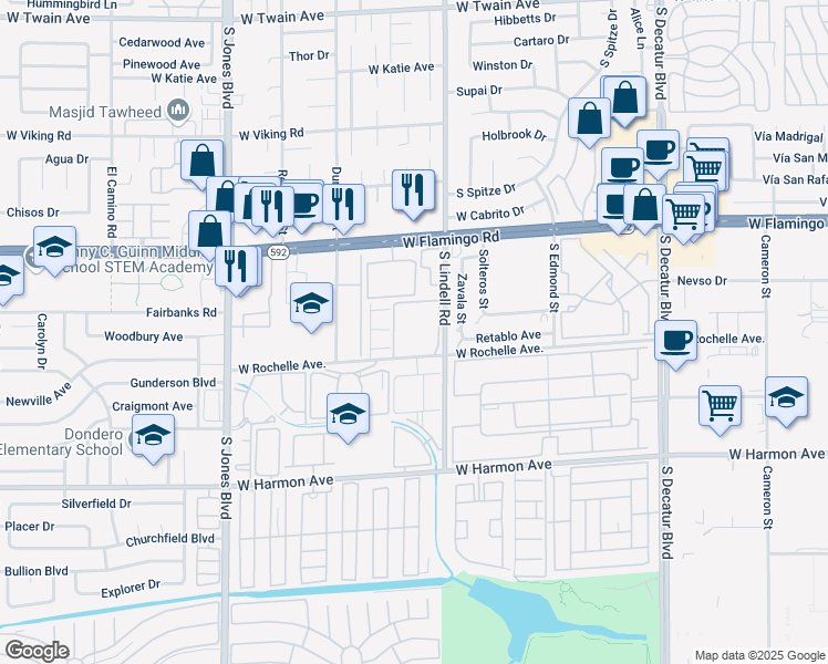 map of restaurants, bars, coffee shops, grocery stores, and more near 5576 West Rochelle Avenue in Las Vegas