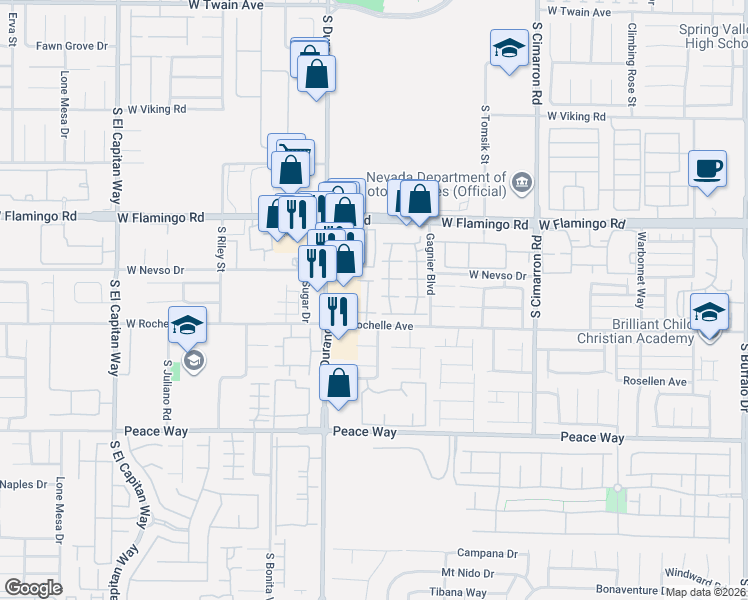 map of restaurants, bars, coffee shops, grocery stores, and more near 8485 Faucet Avenue in Las Vegas