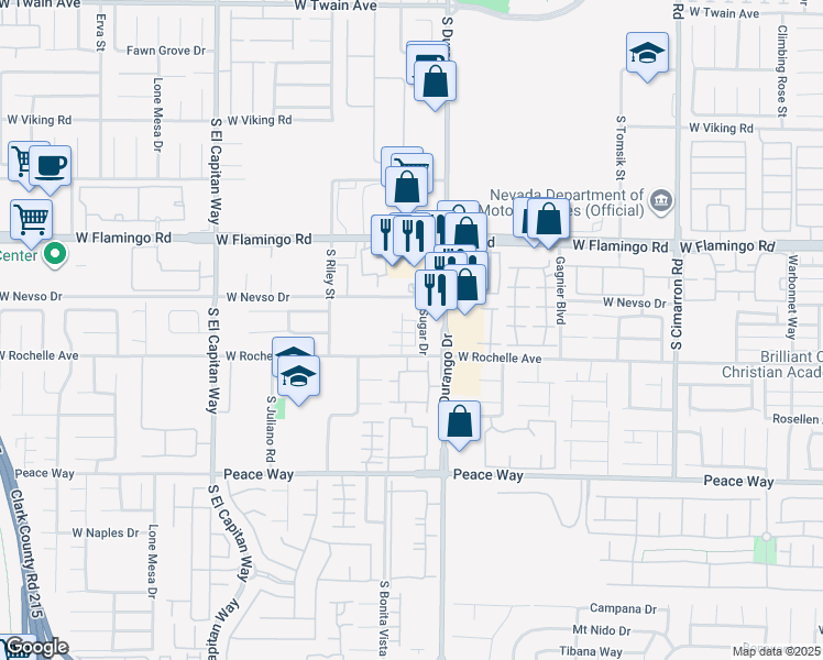 map of restaurants, bars, coffee shops, grocery stores, and more near 4235 Rimwood Court in Las Vegas