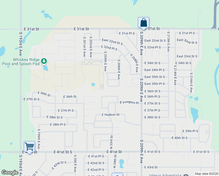 map of restaurants, bars, coffee shops, grocery stores, and more near 20521 East 35th Place South in Broken Arrow
