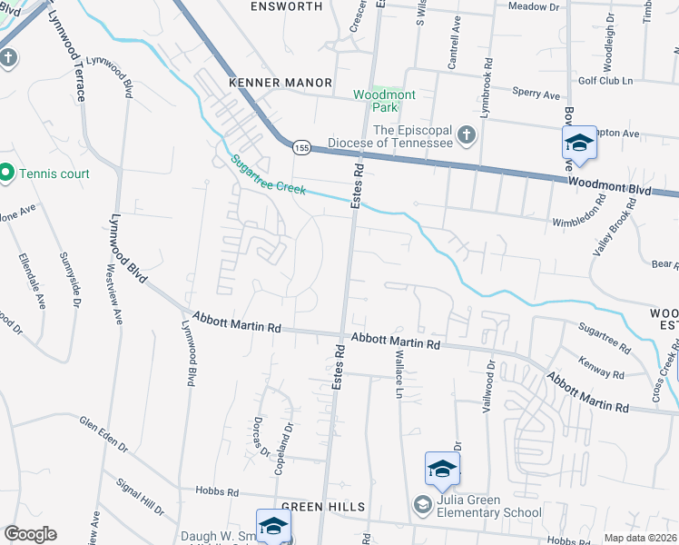 map of restaurants, bars, coffee shops, grocery stores, and more near 3712C Woodmont Lane in Nashville