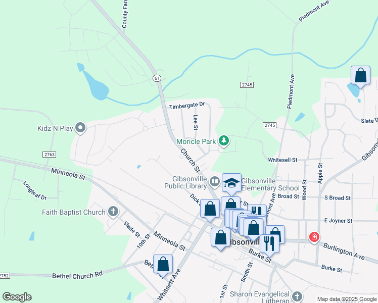 map of restaurants, bars, coffee shops, grocery stores, and more near 708 Church Street in Gibsonville