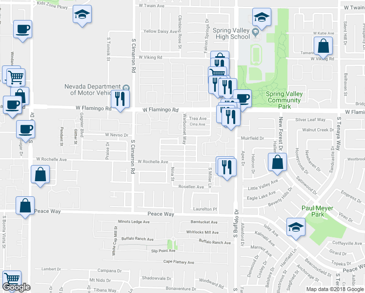 map of restaurants, bars, coffee shops, grocery stores, and more near 8017 Simone Avenue in Las Vegas