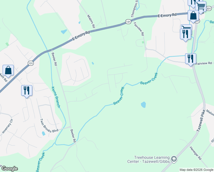 map of restaurants, bars, coffee shops, grocery stores, and more near 7419 Lyle Bend Lane in Knoxville