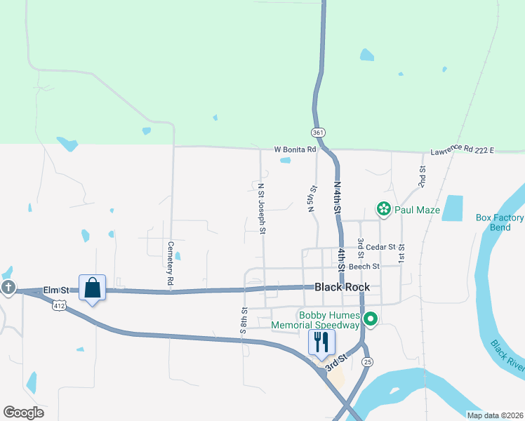 map of restaurants, bars, coffee shops, grocery stores, and more near 501 North Street Joseph Street in Black Rock