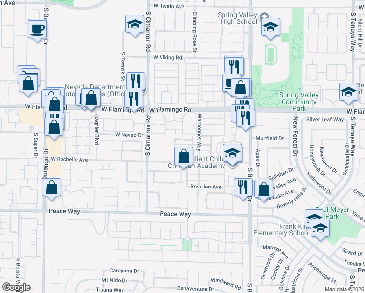 map of restaurants, bars, coffee shops, grocery stores, and more near 8091 Michelena Avenue in Las Vegas