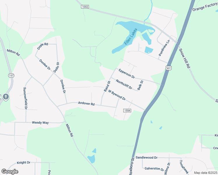 map of restaurants, bars, coffee shops, grocery stores, and more near 326 West Bywood Drive in Durham