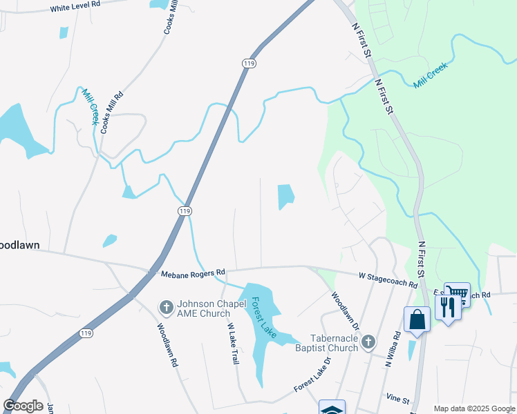 map of restaurants, bars, coffee shops, grocery stores, and more near 4870 Mebane Rogers Road in Mebane