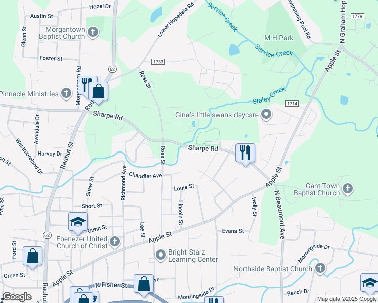 map of restaurants, bars, coffee shops, grocery stores, and more near 850 Sharpe Road in Burlington