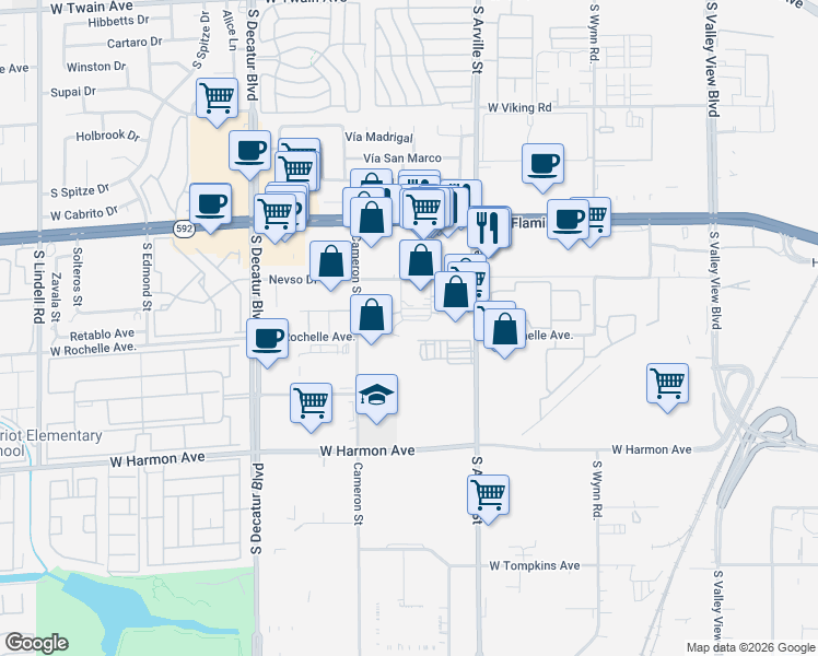 map of restaurants, bars, coffee shops, grocery stores, and more near 4500 Bertsos in Las Vegas