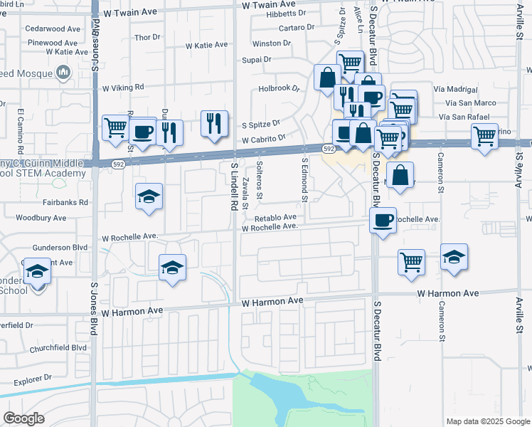 map of restaurants, bars, coffee shops, grocery stores, and more near 5403 Del Gado Drive in Las Vegas