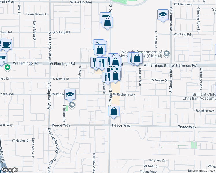 map of restaurants, bars, coffee shops, grocery stores, and more near 4232 South Sugar Drive in Las Vegas