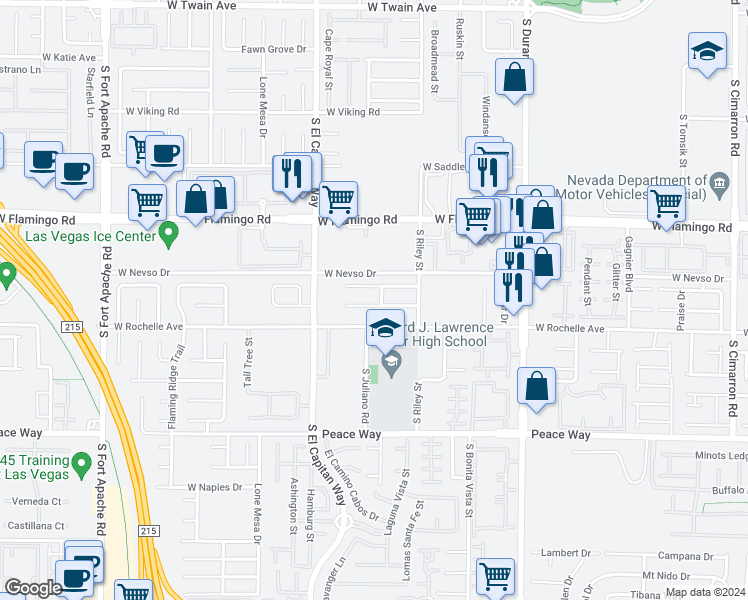 map of restaurants, bars, coffee shops, grocery stores, and more near 8884 Kingswood Drive in Las Vegas