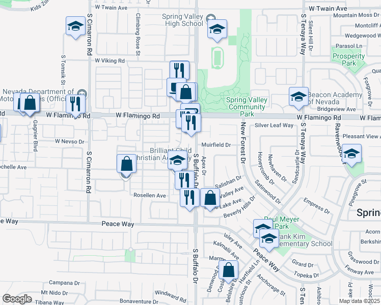 map of restaurants, bars, coffee shops, grocery stores, and more near 7885 West Flamingo Road in Las Vegas