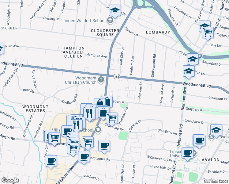 map of restaurants, bars, coffee shops, grocery stores, and more near 201 Channelkirk Lane in Nashville