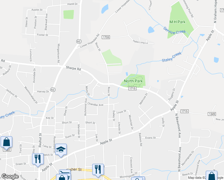 map of restaurants, bars, coffee shops, grocery stores, and more near 825 Ross Street in Burlington
