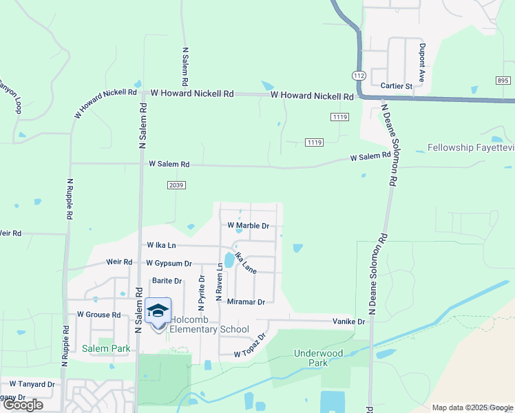 map of restaurants, bars, coffee shops, grocery stores, and more near 3042 West Featherock Way in Fayetteville