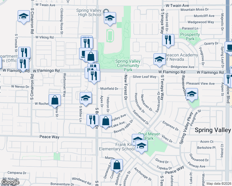 map of restaurants, bars, coffee shops, grocery stores, and more near 7664 Hernando Drive in Las Vegas
