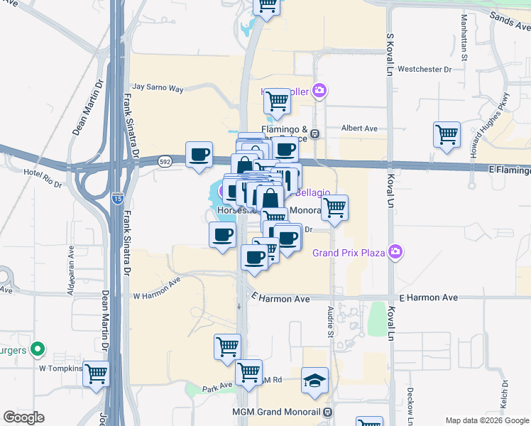 map of restaurants, bars, coffee shops, grocery stores, and more near 3655 South Las Vegas Boulevard in Las Vegas