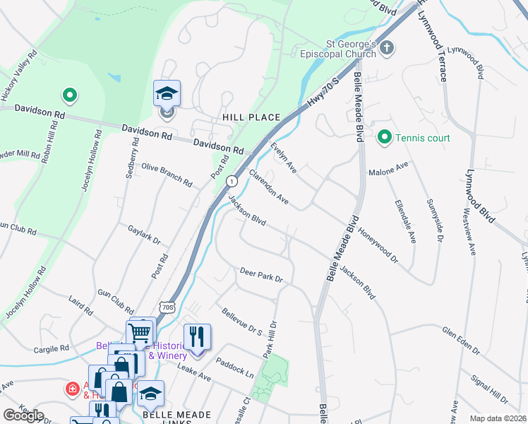 map of restaurants, bars, coffee shops, grocery stores, and more near 206 Jackson Boulevard in Nashville