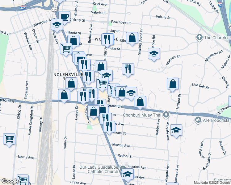 map of restaurants, bars, coffee shops, grocery stores, and more near 2845 Logan Street in Nashville