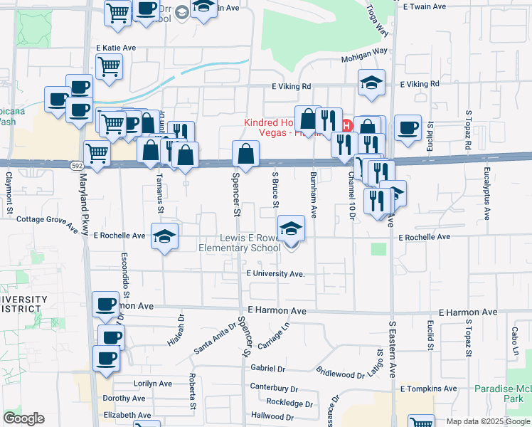map of restaurants, bars, coffee shops, grocery stores, and more near 4209 South Bruce Street in Las Vegas