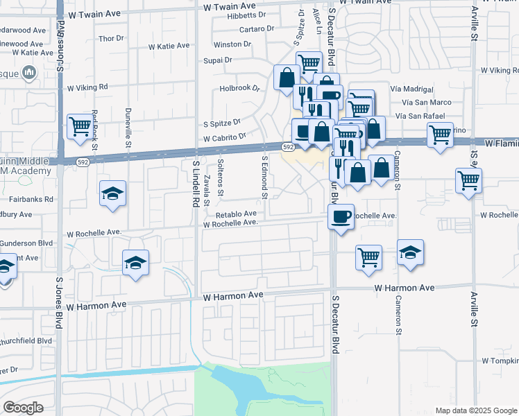 map of restaurants, bars, coffee shops, grocery stores, and more near 4241 South Edmond Street in Las Vegas