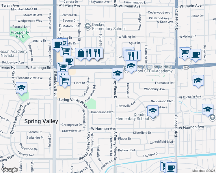 map of restaurants, bars, coffee shops, grocery stores, and more near 4211 Butterfield Way in Las Vegas