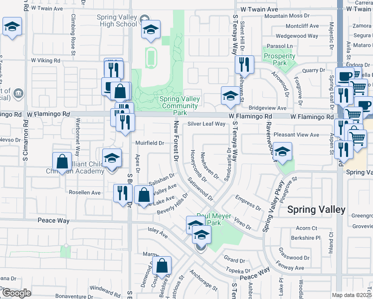 map of restaurants, bars, coffee shops, grocery stores, and more near 4216 Honeycomb Drive in Las Vegas