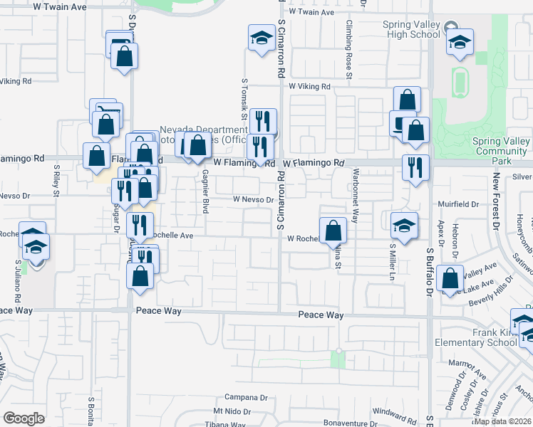map of restaurants, bars, coffee shops, grocery stores, and more near 4220 Applause Way in Las Vegas