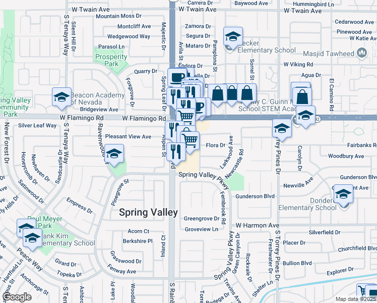 map of restaurants, bars, coffee shops, grocery stores, and more near 4250 South Rainbow Boulevard in Las Vegas
