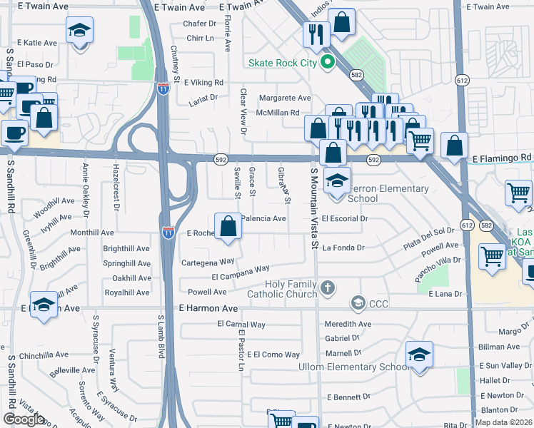 map of restaurants, bars, coffee shops, grocery stores, and more near 4224 Grace Street in Las Vegas