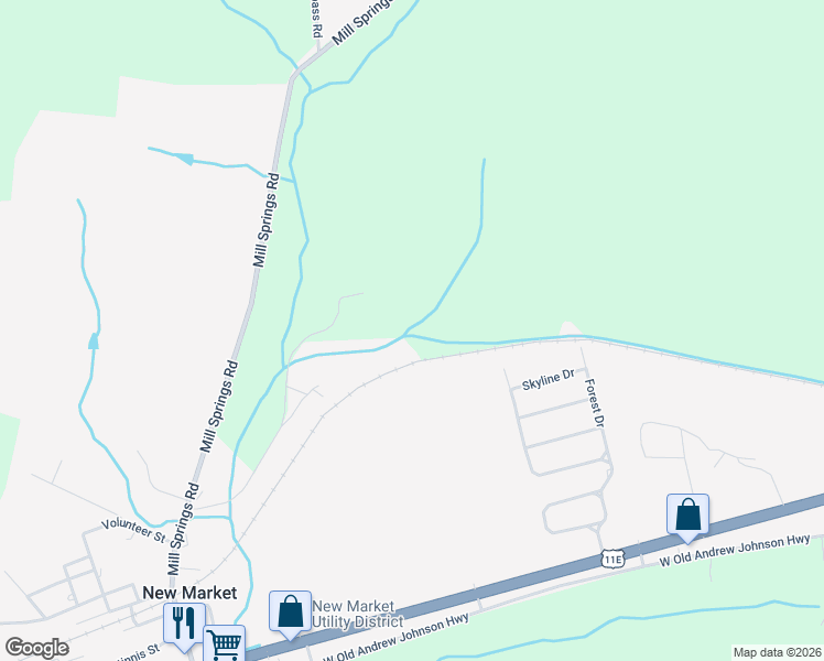 map of restaurants, bars, coffee shops, grocery stores, and more near 1298 Mitchell Road in New Market