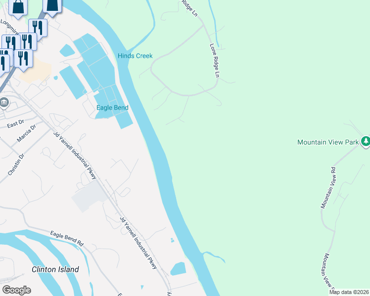 map of restaurants, bars, coffee shops, grocery stores, and more near 155 Lone River Lane in Clinton