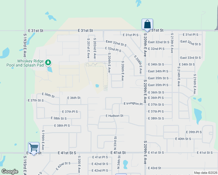 map of restaurants, bars, coffee shops, grocery stores, and more near 3534 South 204th East Avenue in Broken Arrow