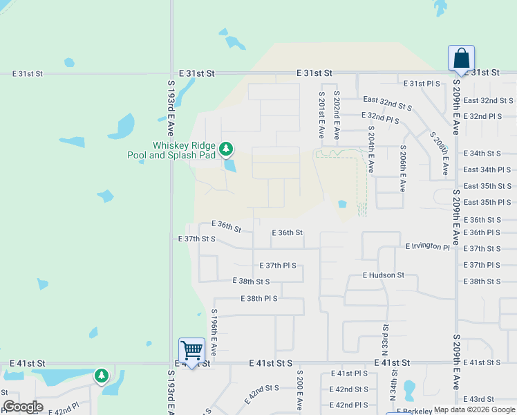 map of restaurants, bars, coffee shops, grocery stores, and more near 3591 South 197th East Avenue in Broken Arrow